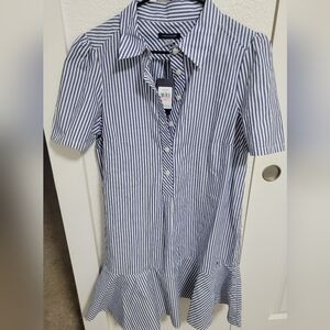 Blue and White Striped Shirt Dress